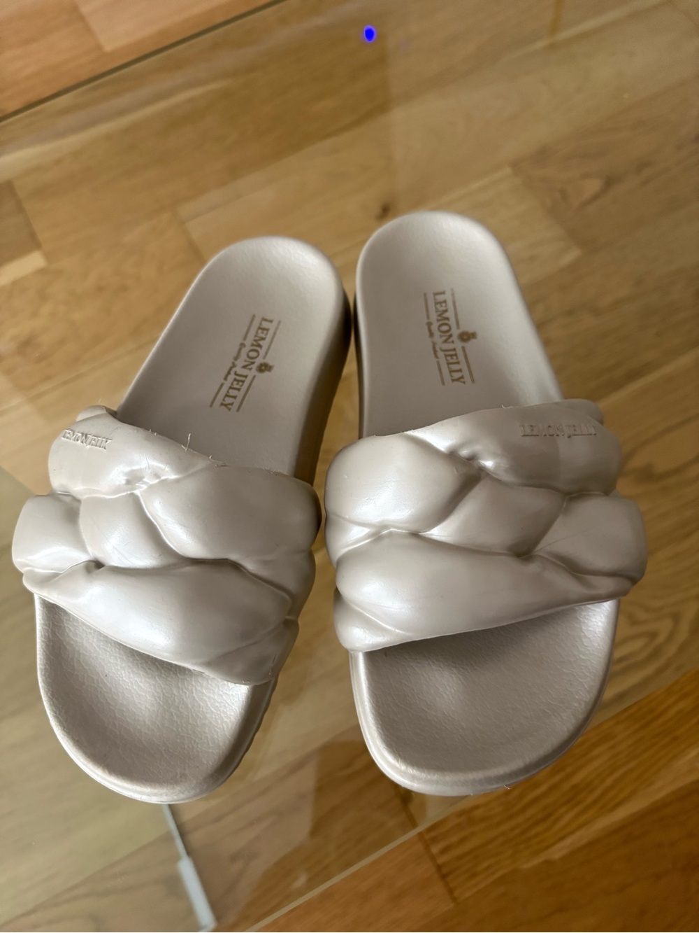 Lemon Jelly Women's Braided Slide Sandals in Pearl White